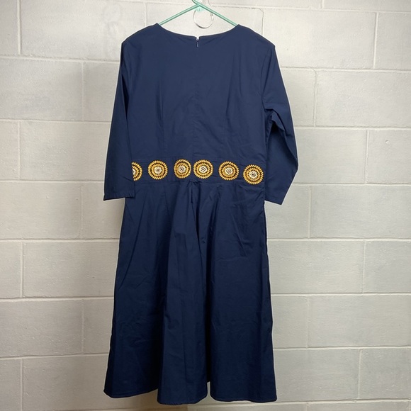 Wayward Fancies eShakti Women's Embellished Waist Plunge Poplin Dress Navy Boho - Picture 7 of 13